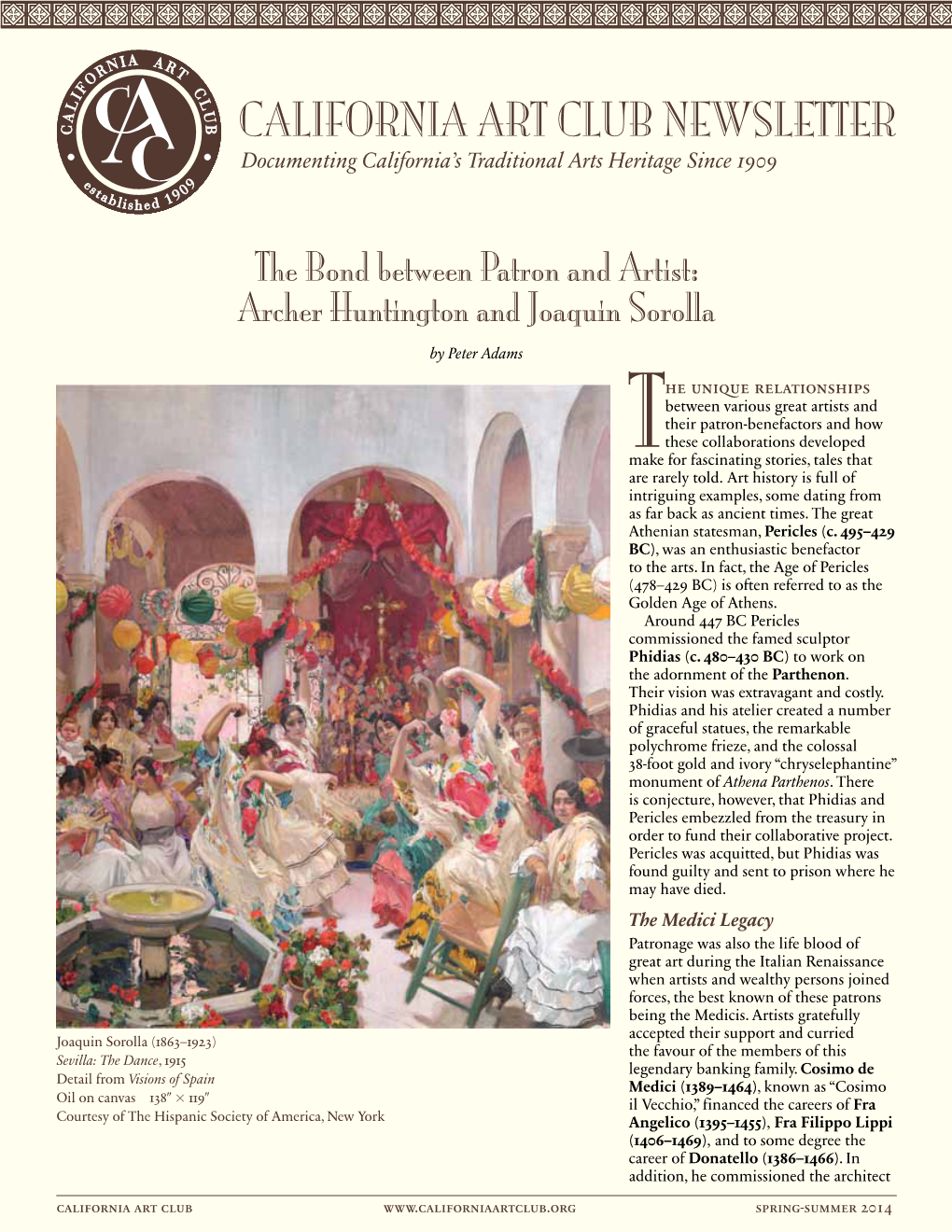 CALIFORNIA ART CLUB NEWSLETTER Documenting California’S Traditional Arts Heritage Since 1909