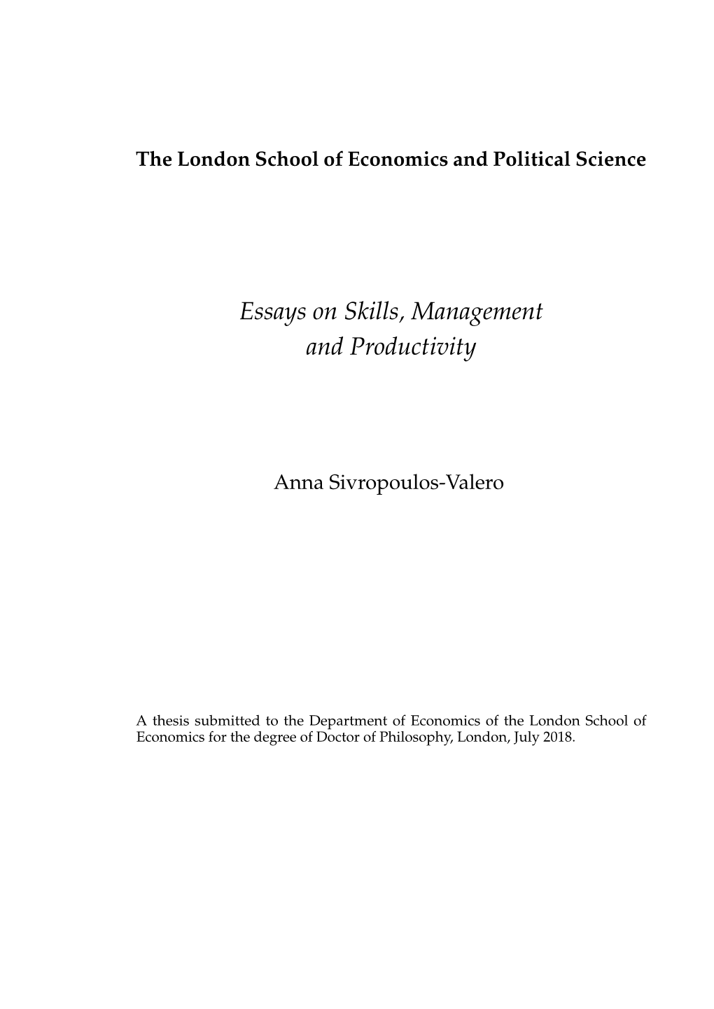 Essays on Skills, Management and Productivity