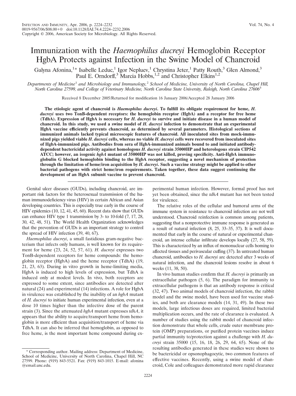 Immunization with the Haemophilus Ducreyi Hemoglobin Receptor