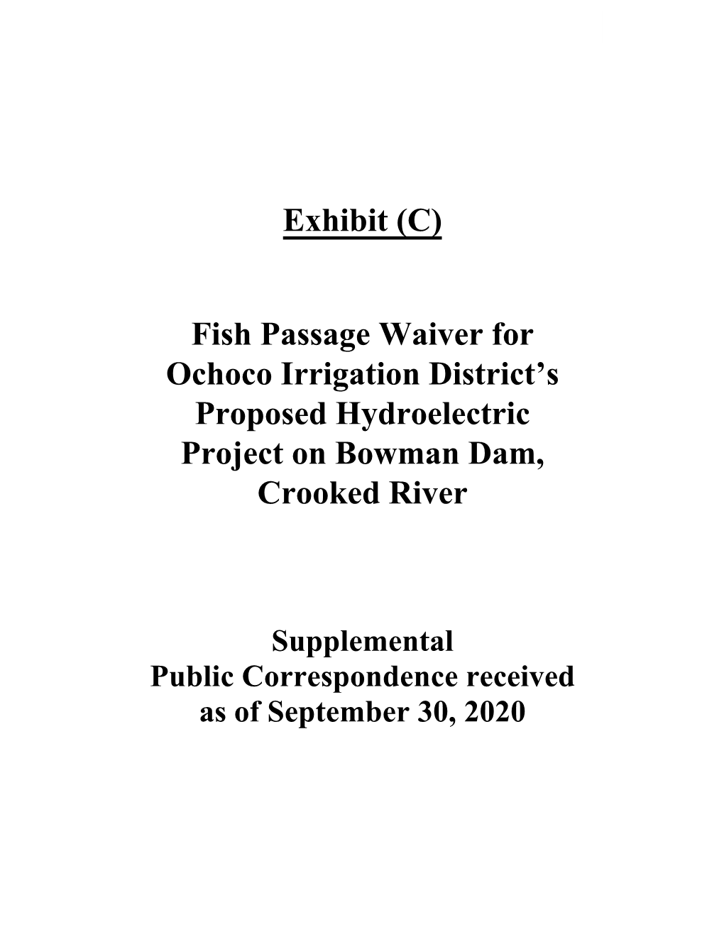 Exhibit (C) Fish Passage Waiver for Ochoco Irrigation District's