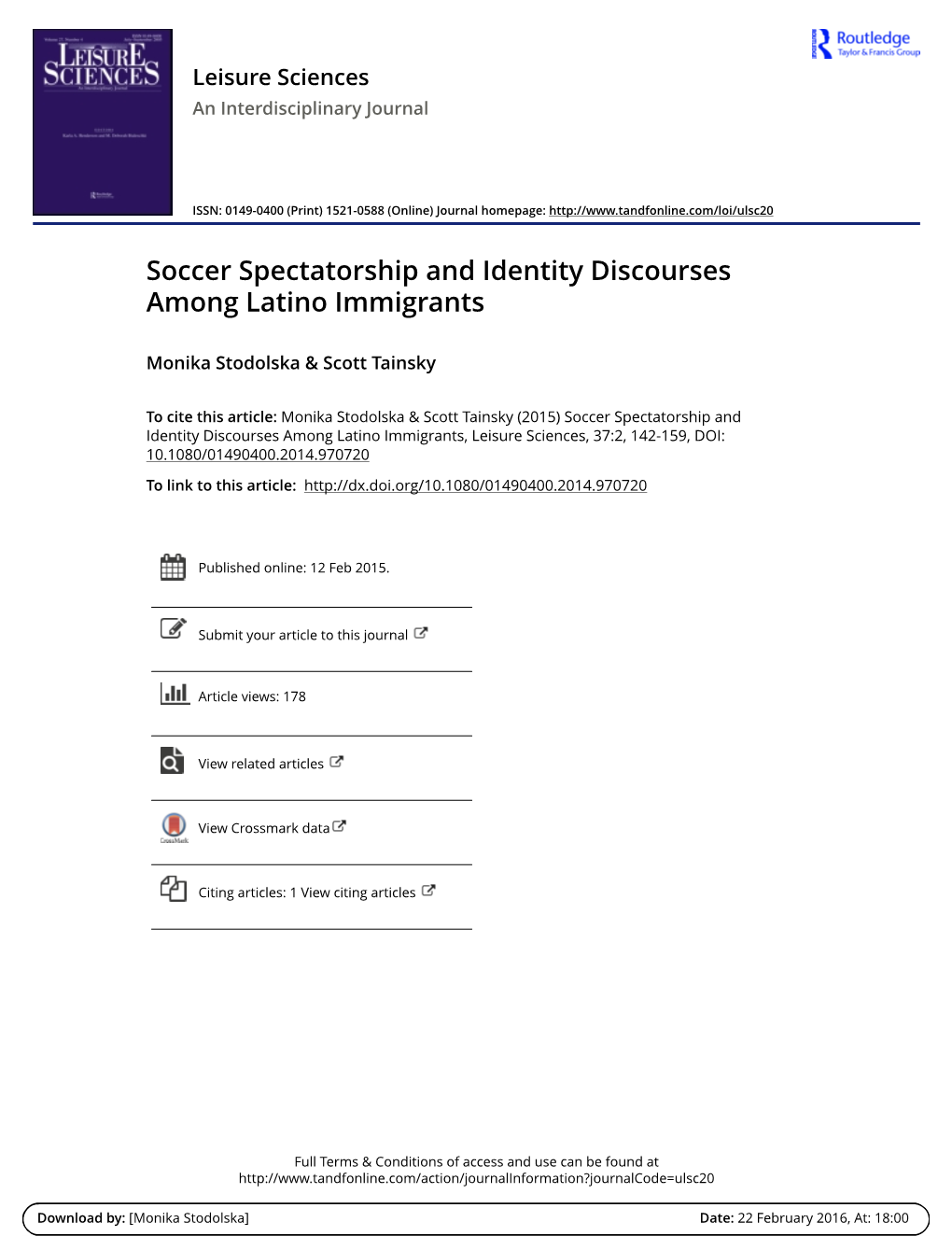 Soccer Spectatorship and Identity Discourses Among Latino Immigrants