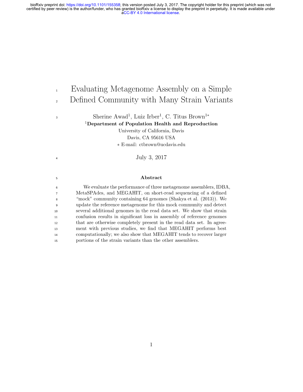 Evaluating Metagenome Assembly on a Simple Defined Community With