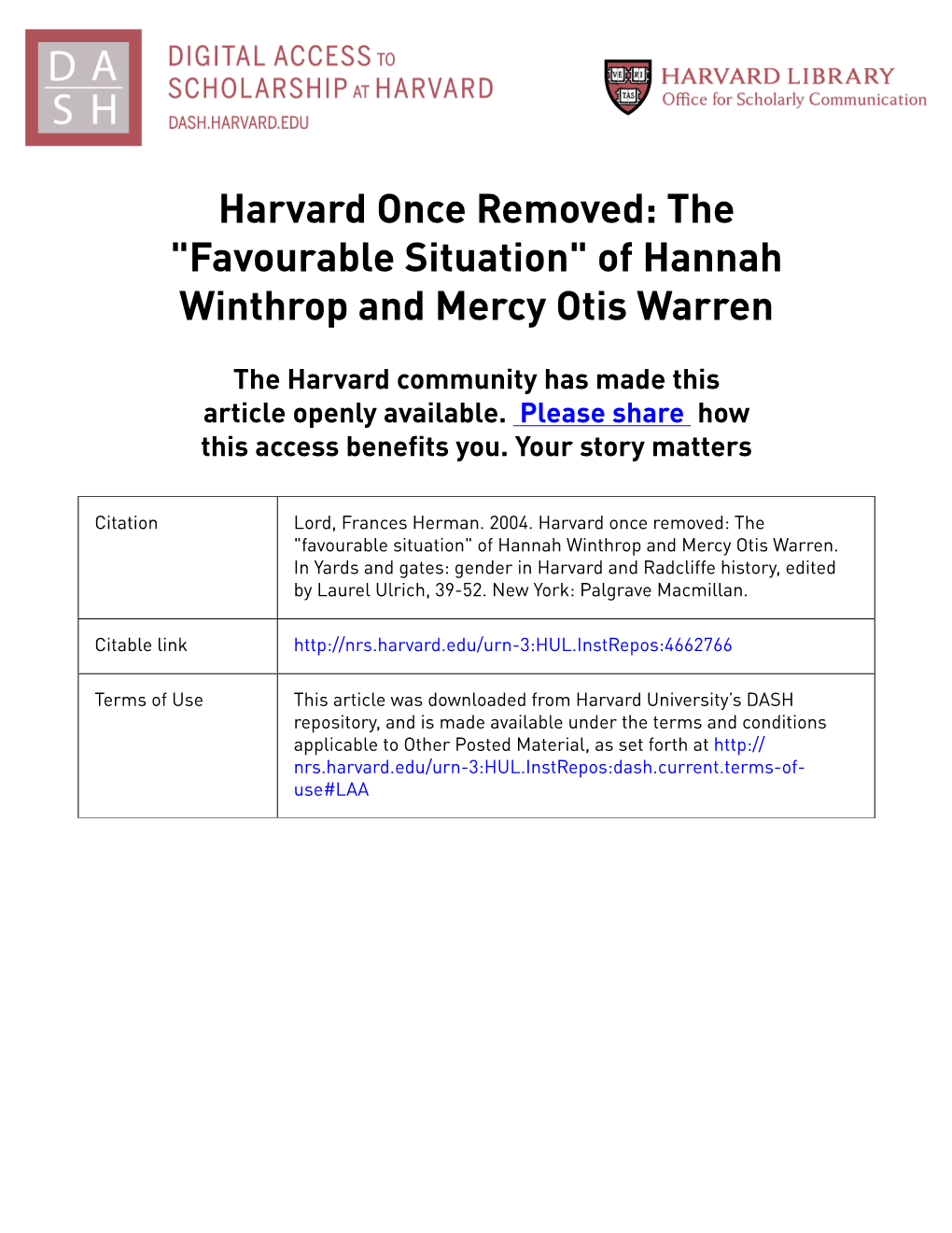 Hannah Winthrop and Mercy Otis Warren