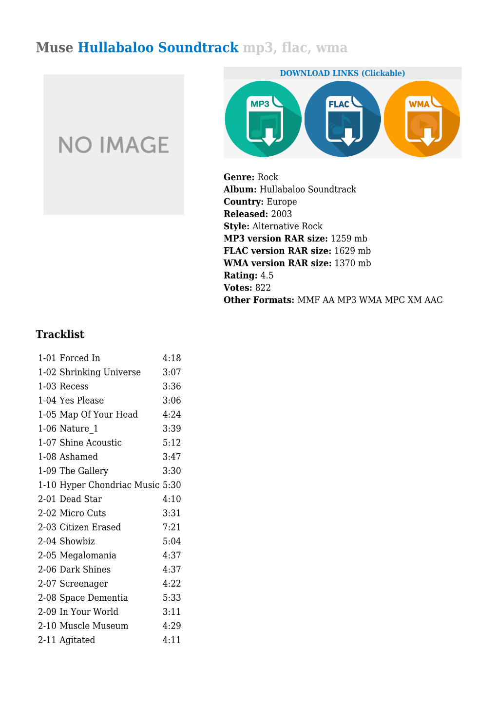 Muse Hullabaloo Soundtrack Mp3, Flac, Wma