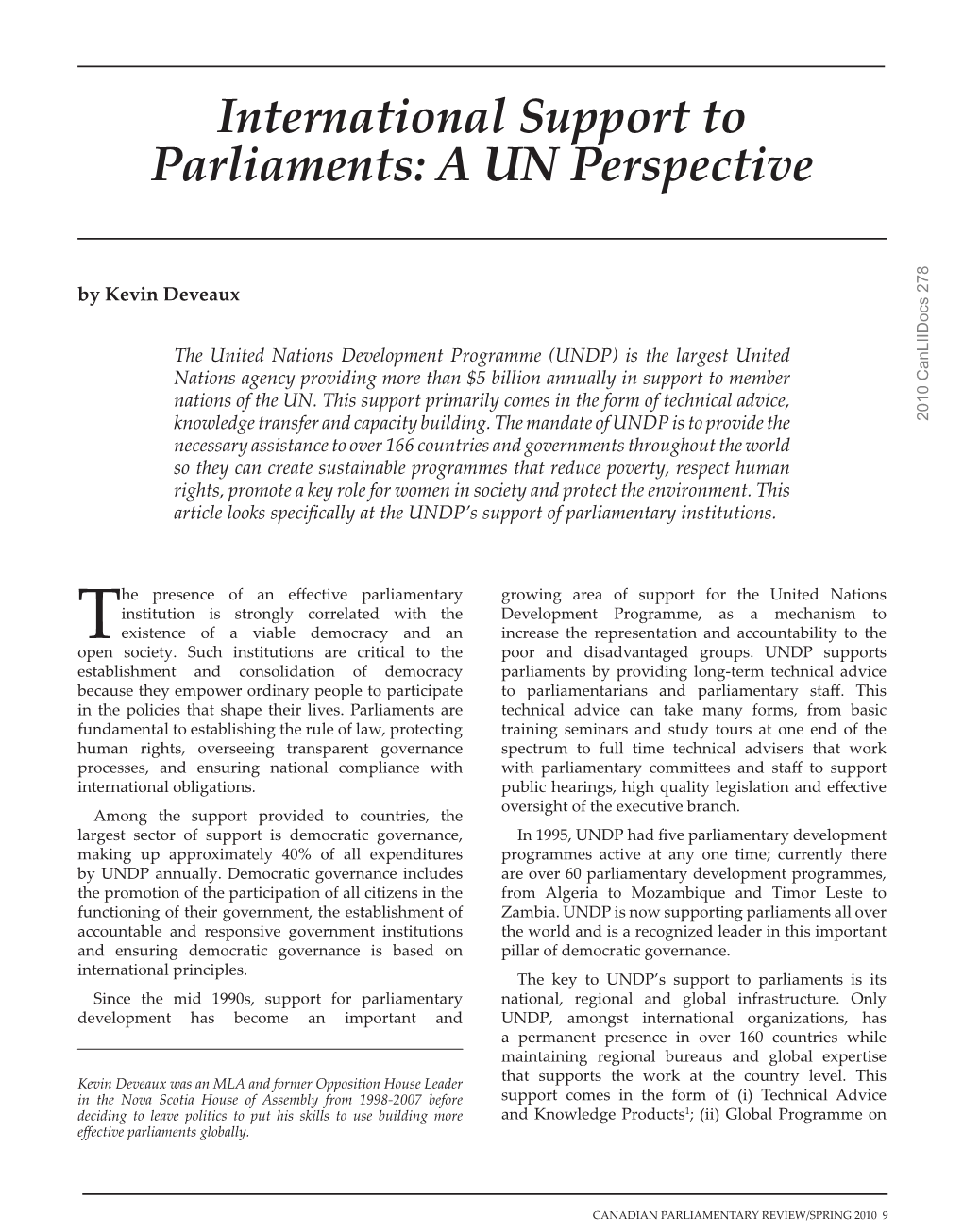 International Support to Parliaments: a UN Perspective