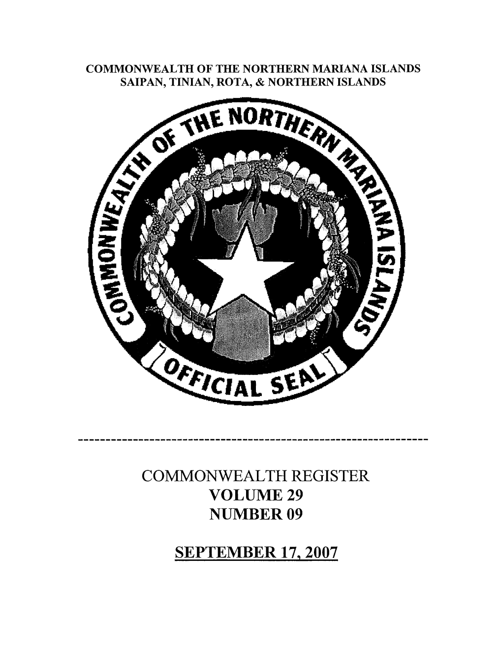 Commonwealth Register Volume 29 Number 09 September 17,2007