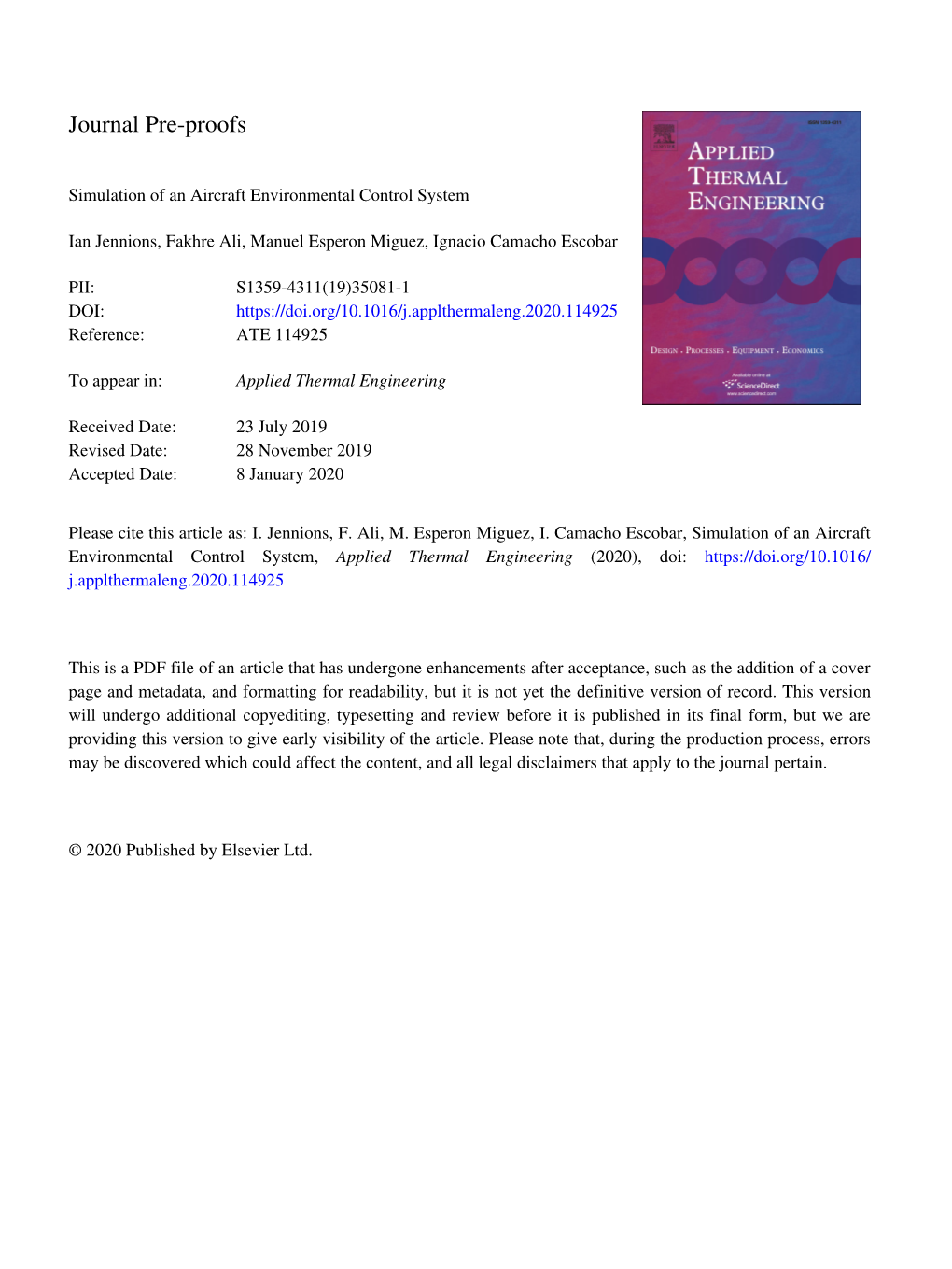 Simulation of an Aircraft Environmental Control System