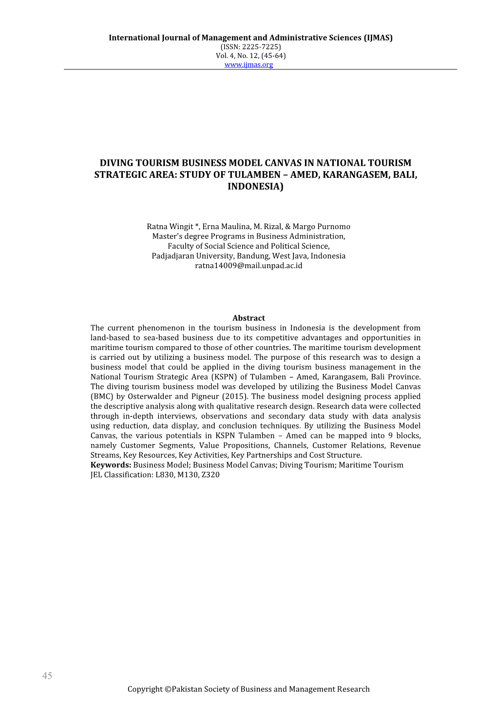 Diving Tourism Business Model Canvas Innational Tourism