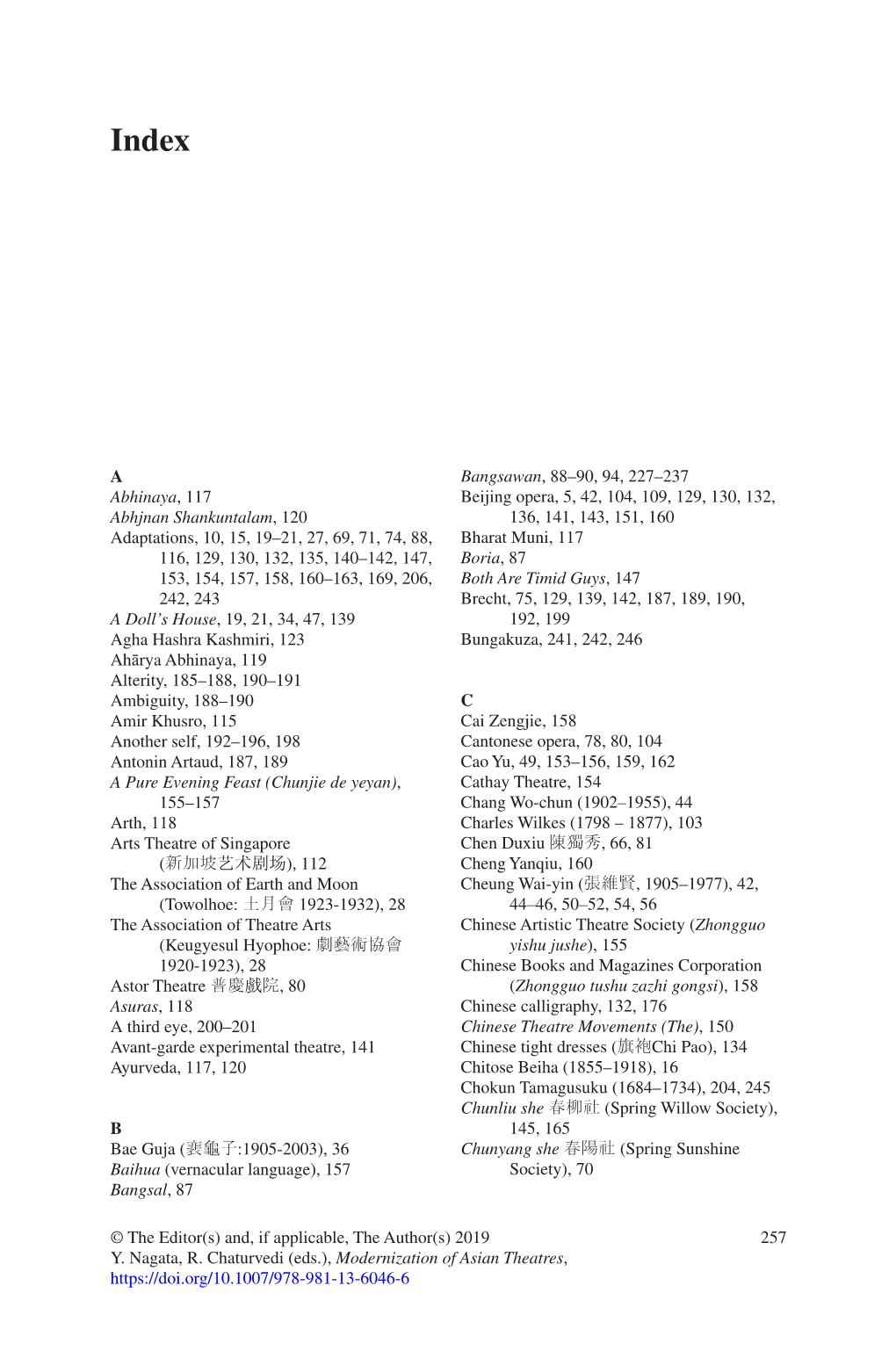 Modernization of Asian Theatres, 258 Index