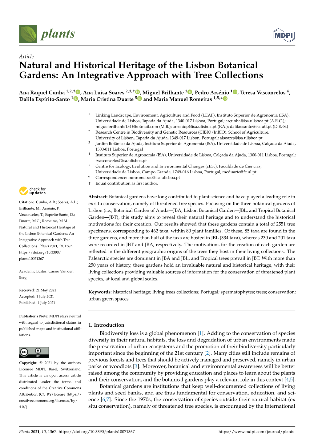 Natural and Historical Heritage of the Lisbon Botanical Gardens: an Integrative Approach with Tree Collections