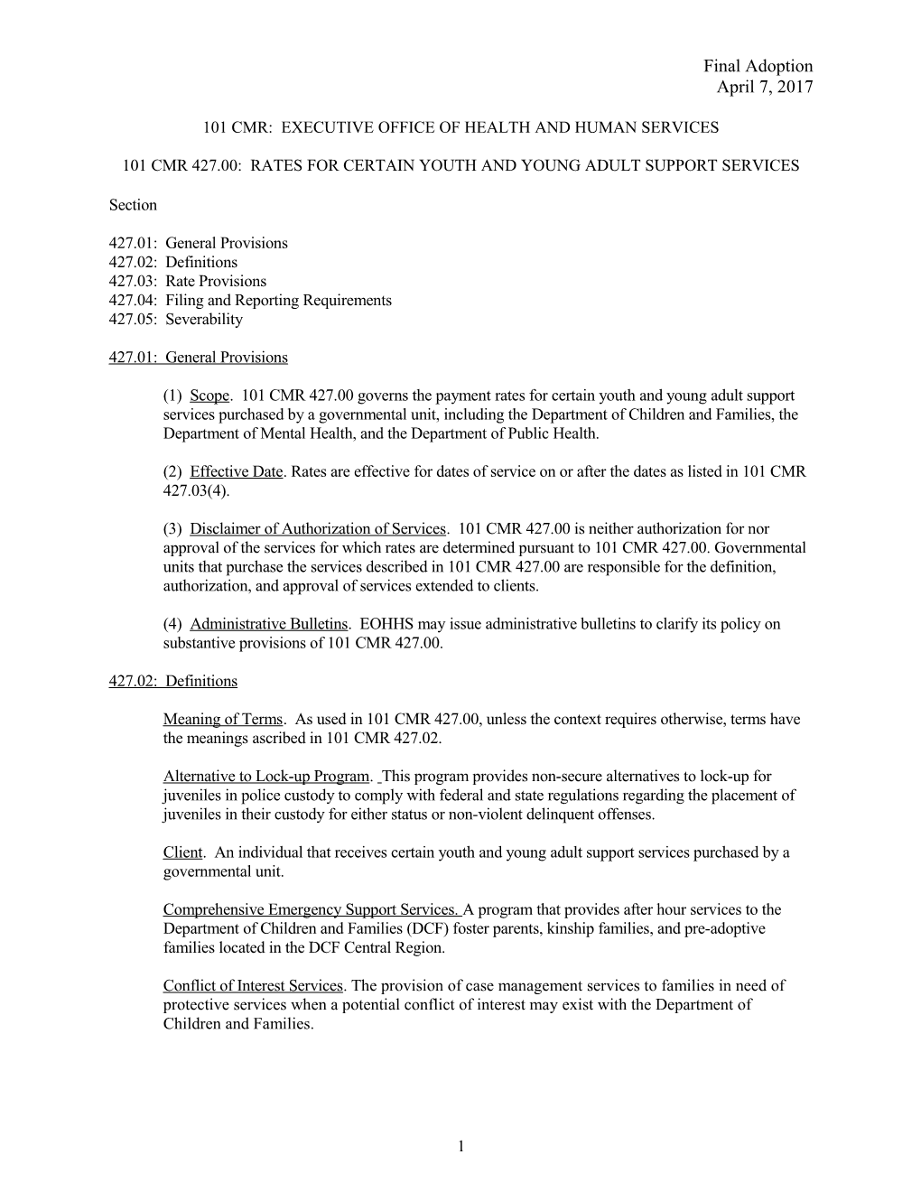 114.3 CMR: Division of Health Care Finance and Policy s1