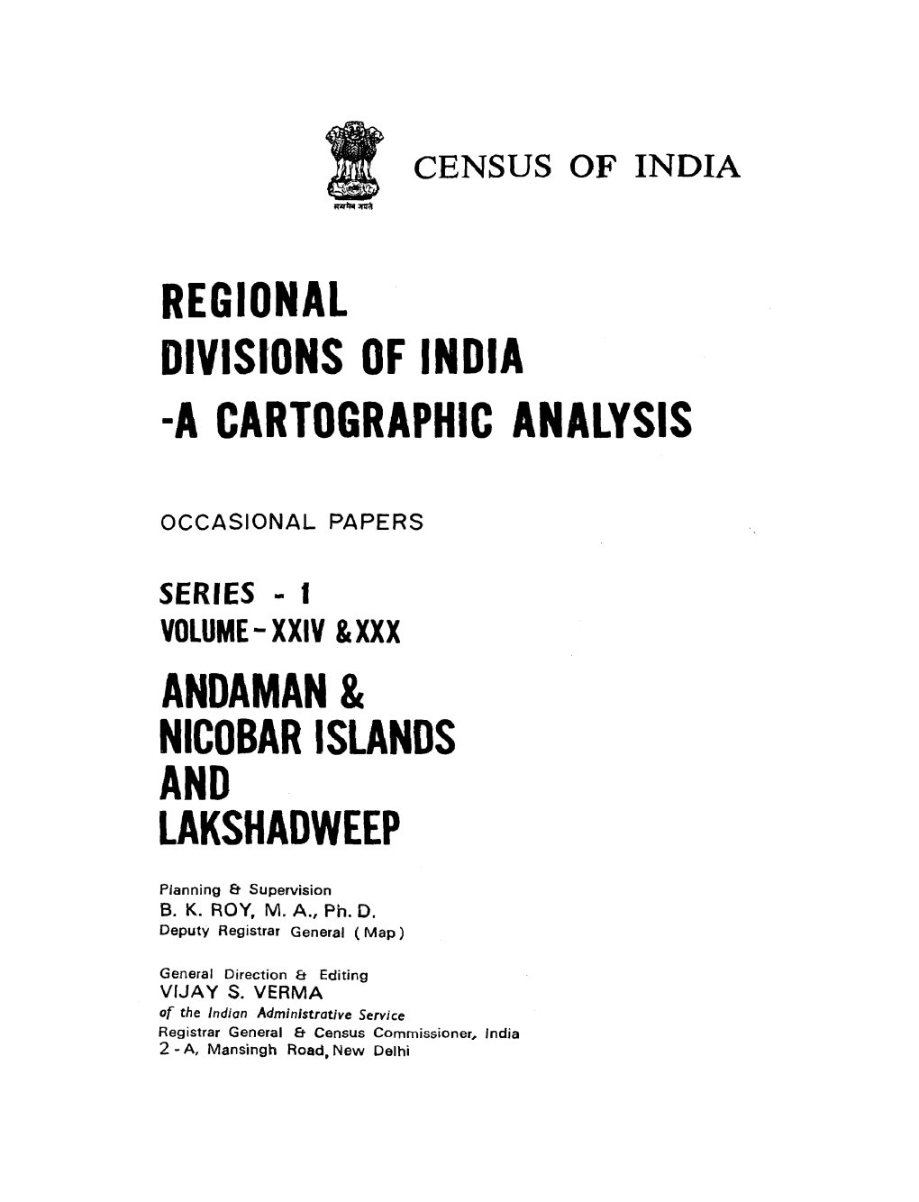Regional Divisions of India a Cartographic Analysis, Vol-XXIV