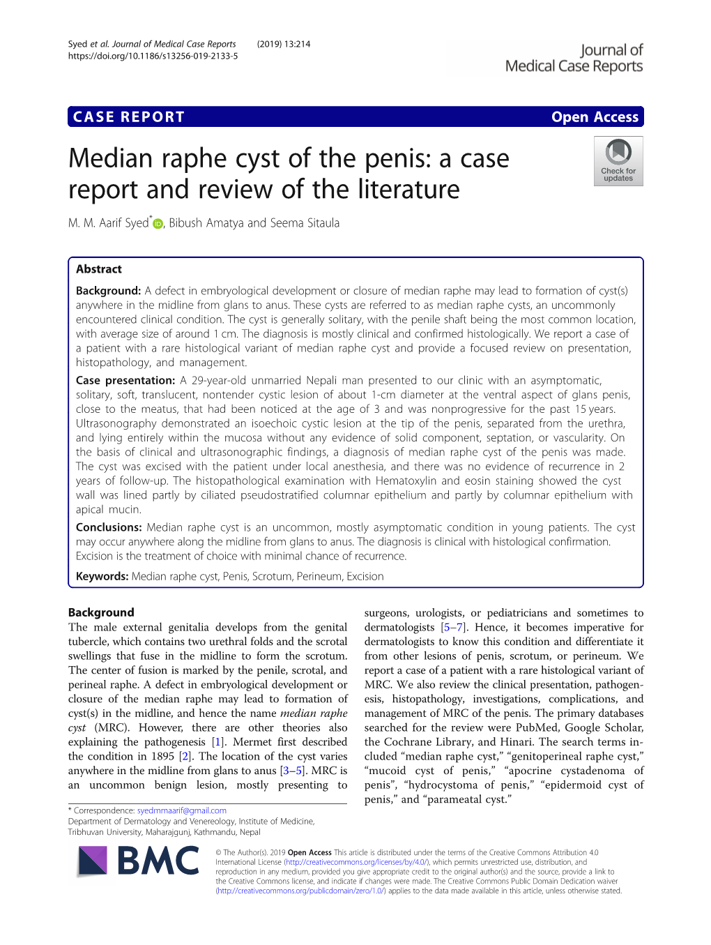 Median Raphe Cyst of the Penis: a Case Report and Review of the Literature M