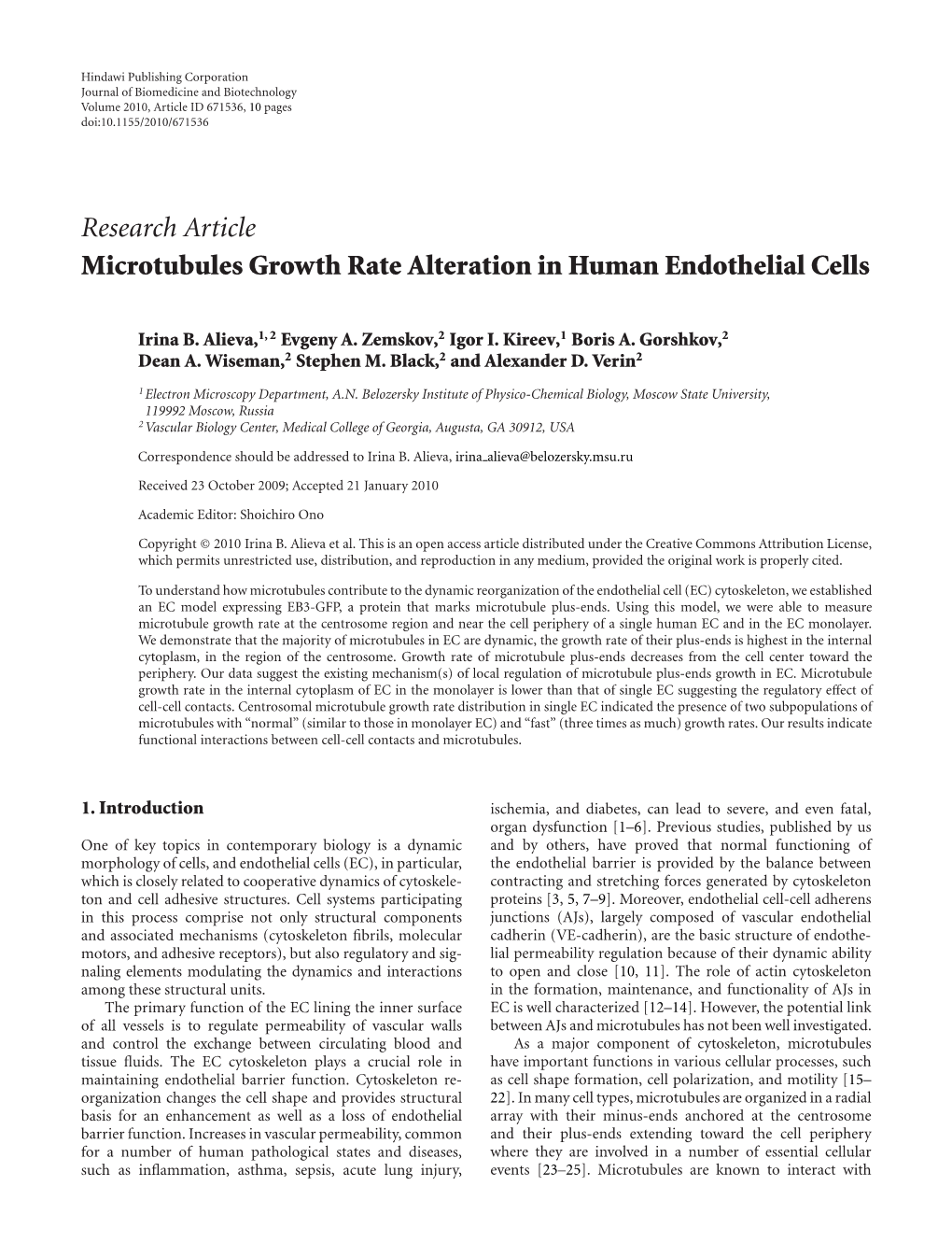 Microtubules Growth Rate Alteration in Human Endothelial Cells