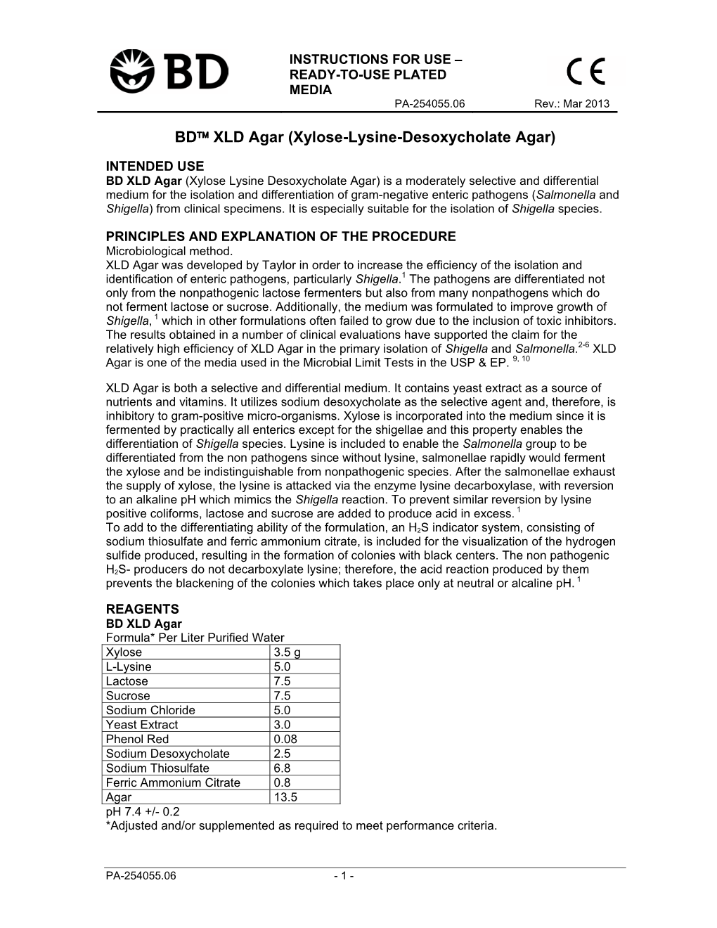 BD™ XLD Agar (Xylose-Lysine-Desoxycholate Agar)