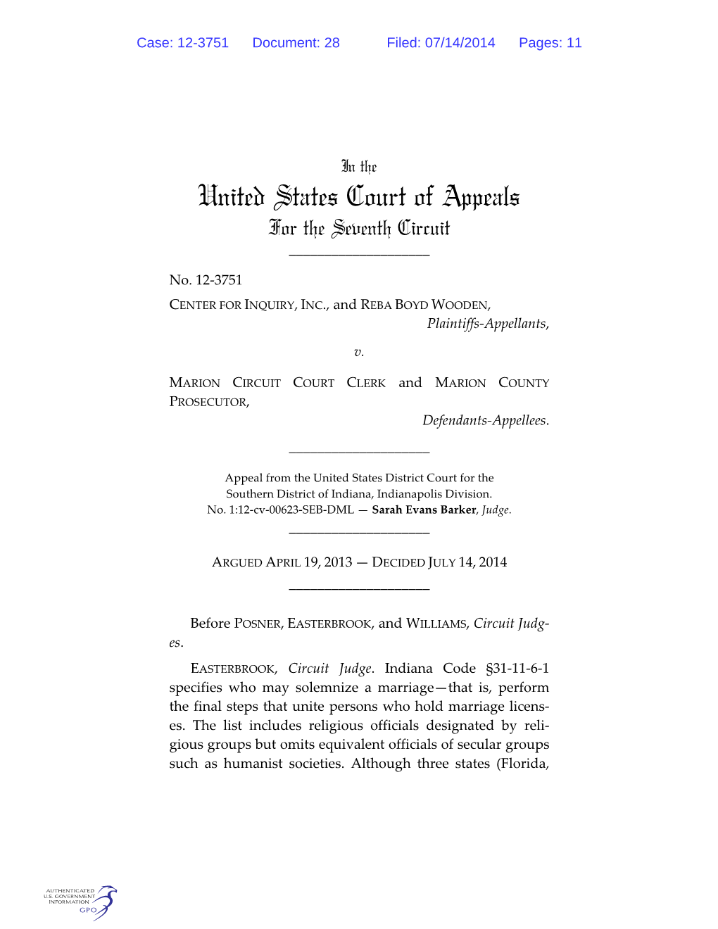 United States Court of Appeals for the Seventh Circuit ______