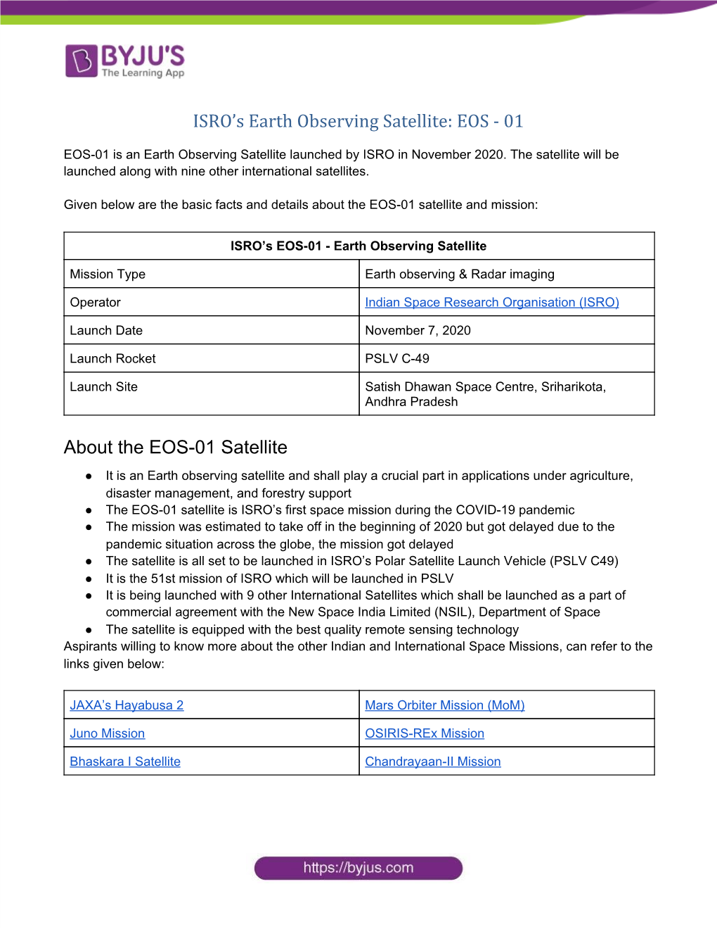 ISRO's Earth Observing Satellite