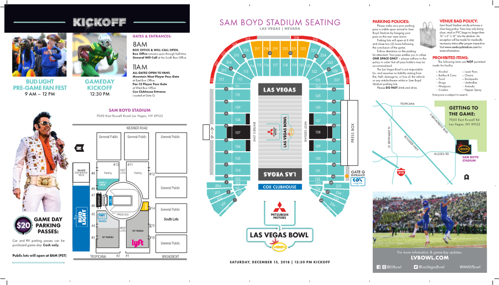 SAM BOYD STADIUM SEATING Please Make Sure Your Parking Sam Boyd Stadium Strictly Enforces a SAT