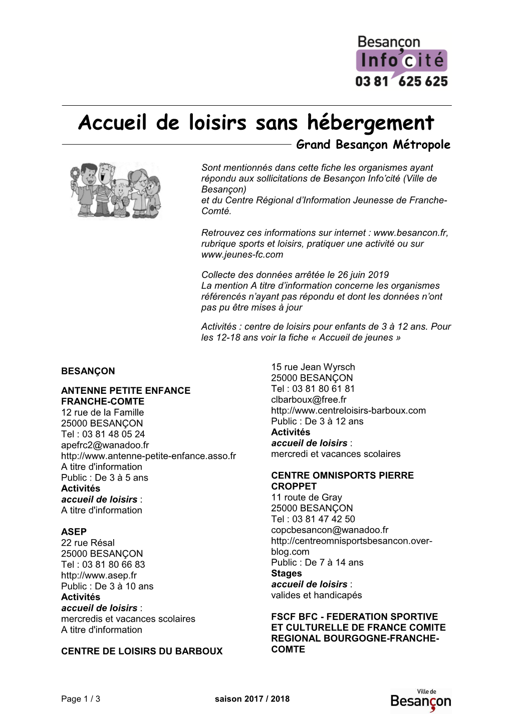 Accueil De Loisirs Sans Hébergement Grand Besançon Métropole