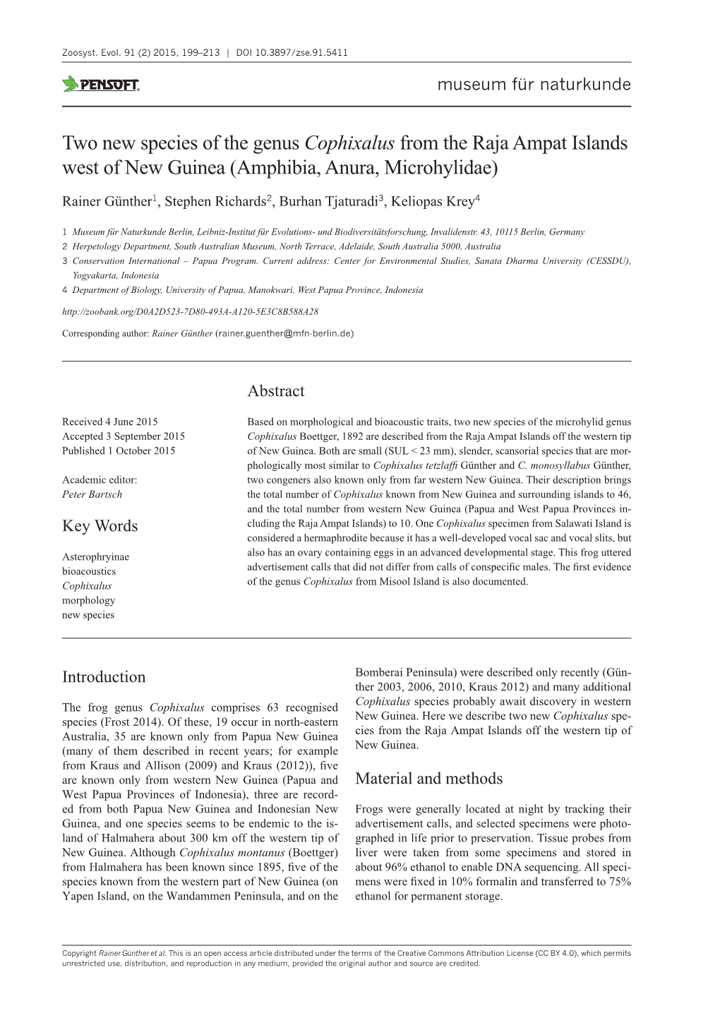 ﻿Two New Species of the Genus Cophixalus from the Raja Ampat