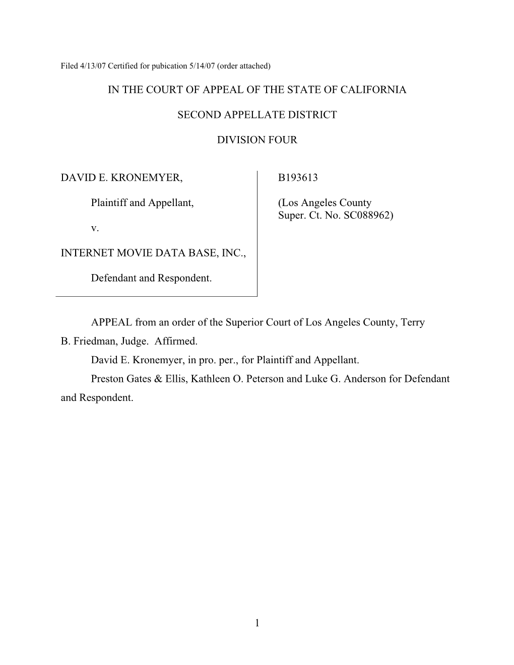 1 in the Court of Appeal of the State of California