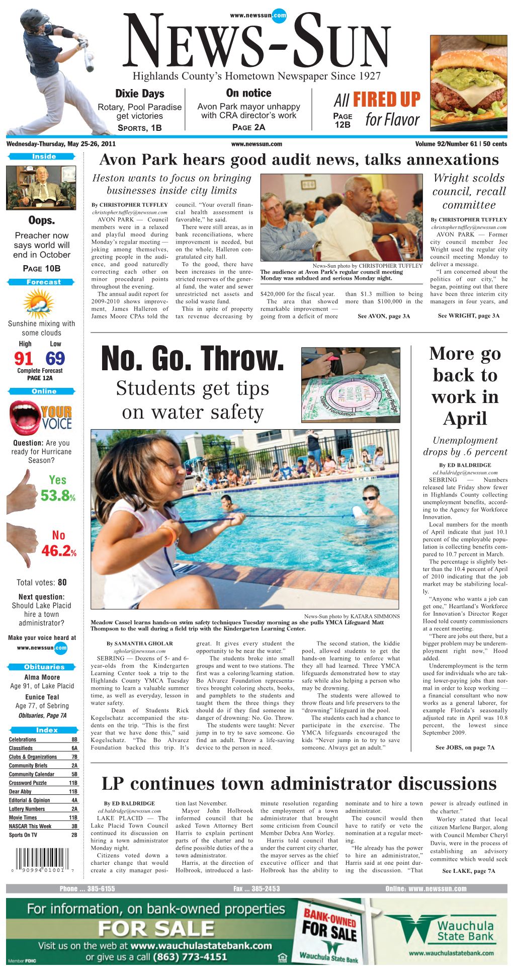 No. Go. Throw. PAGE 12A Back to Online Students Get Tips Work in on Water Safety April