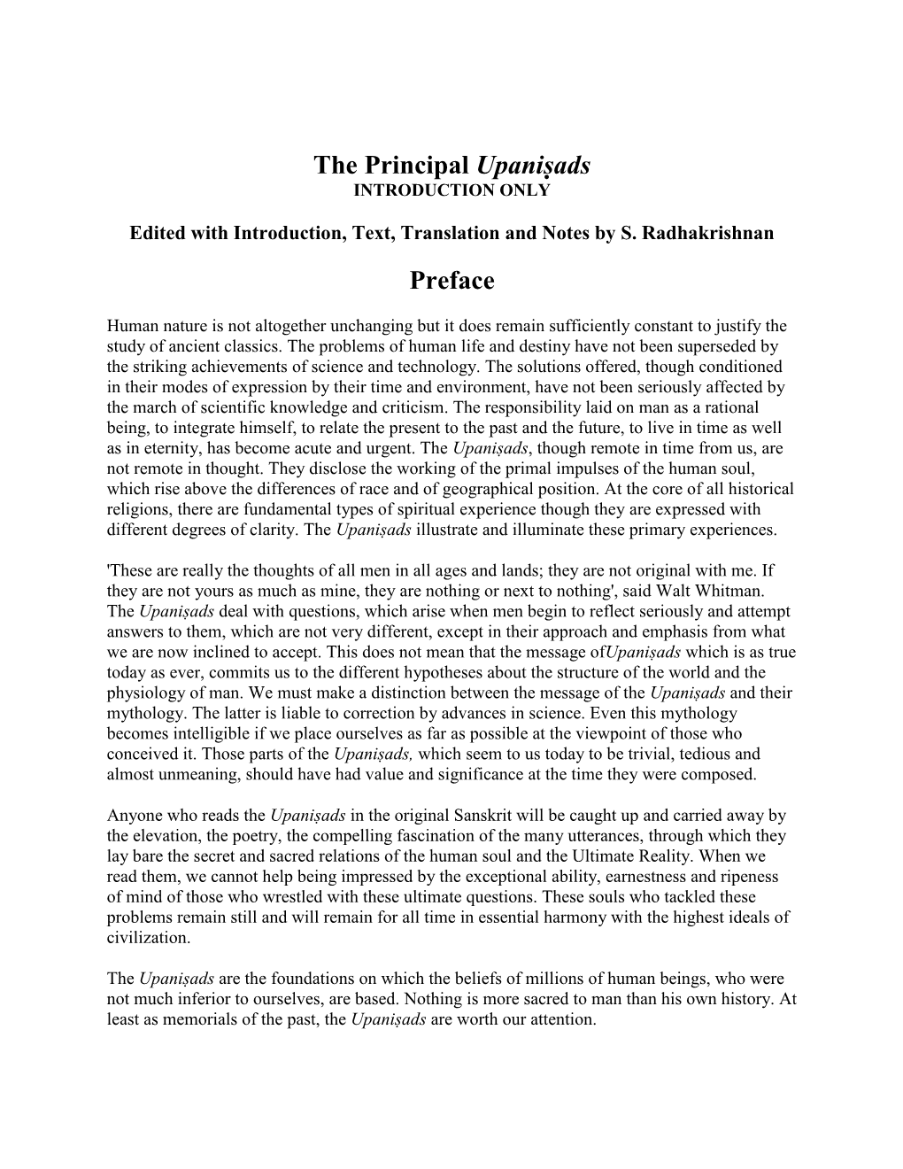 The Principal Upaniṣads Preface