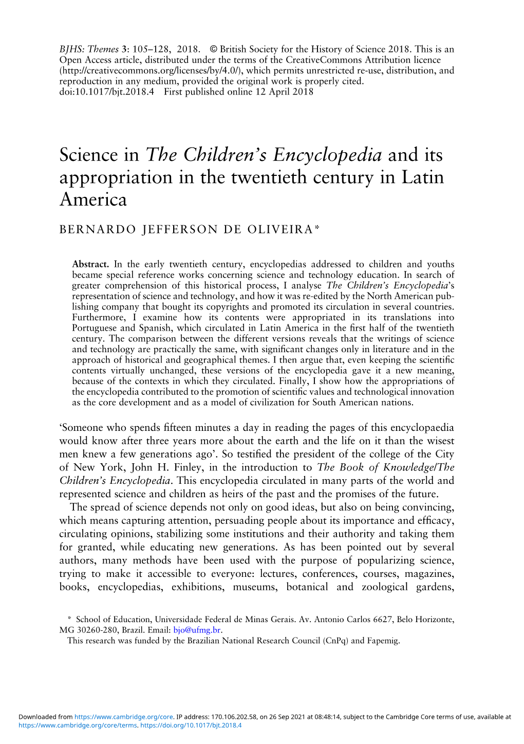 Science in the Children's Encyclopedia and Its Appropriation