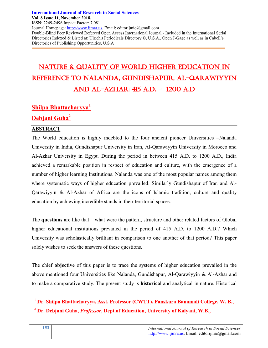 Nature & Quality of World Higher Education In