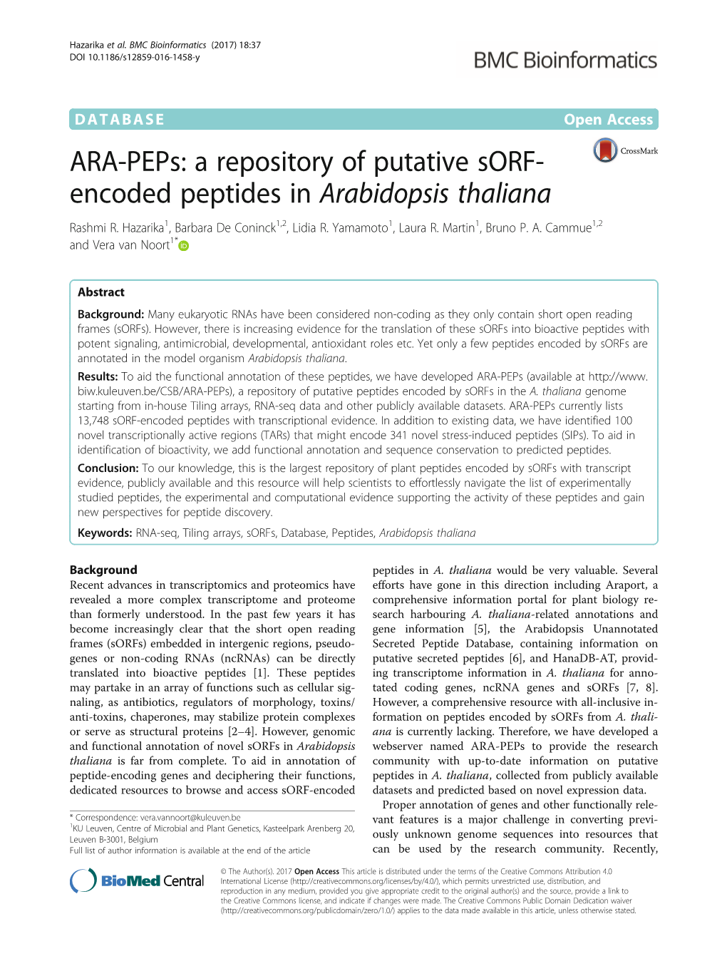 ARA-Peps: a Repository of Putative Sorf-Encoded Peptides In