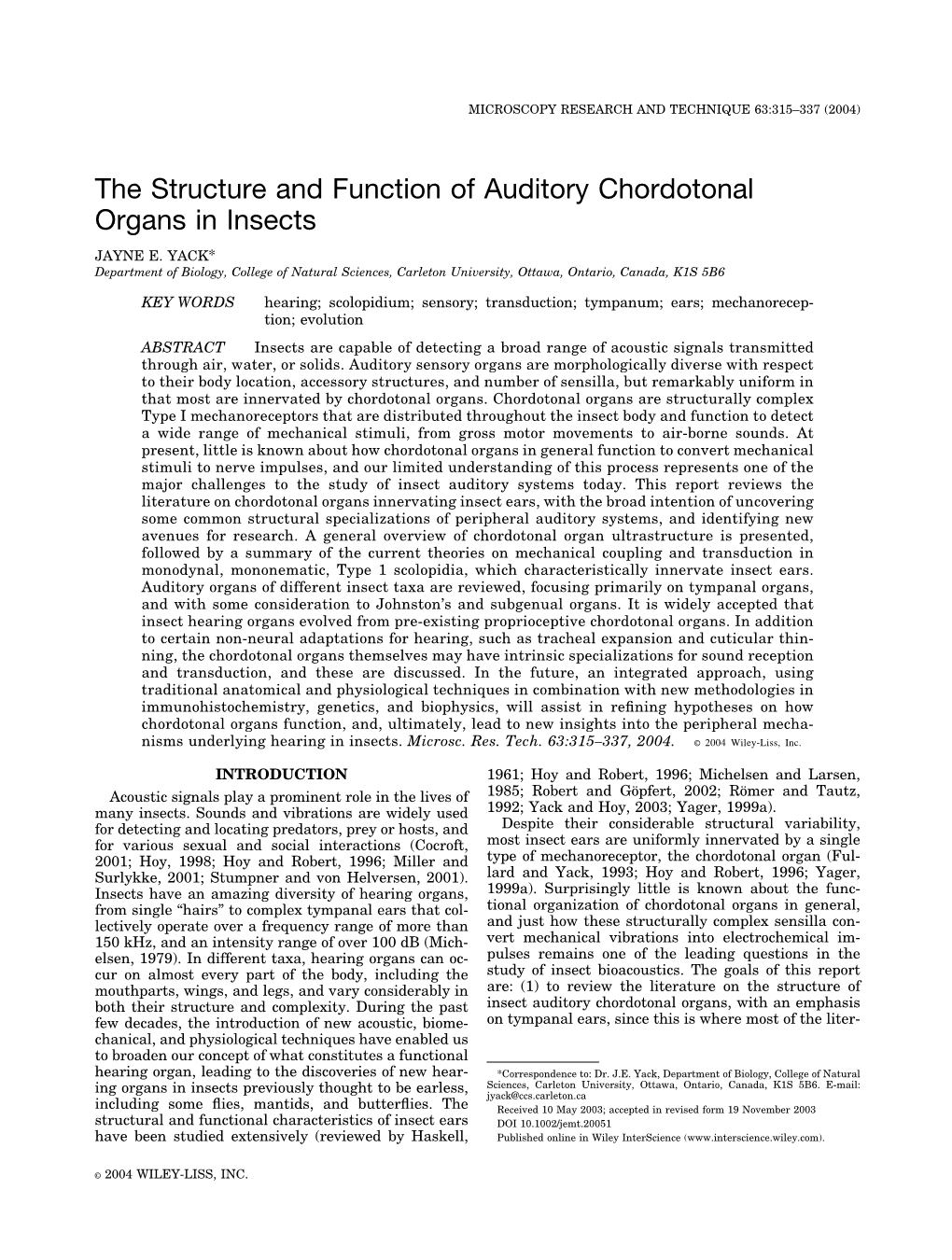 The Structure and Function of Auditory Chordotonal Organs in Insects