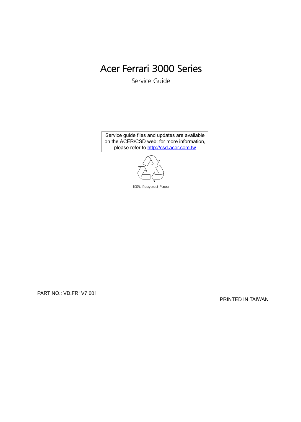 Acer Ferrari 3000 Series Service Guide