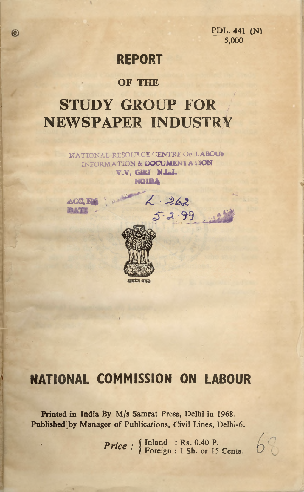 Report of the Study Group for Newspaper Industry