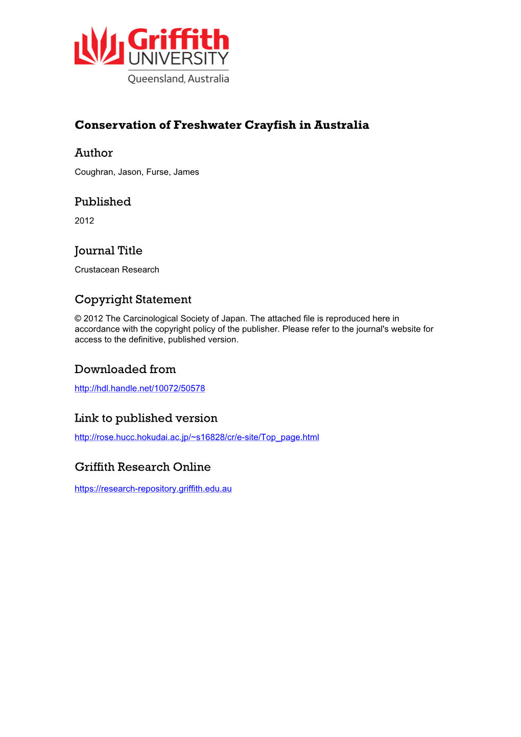 Conservation of Freshwater Crayfish in Australia