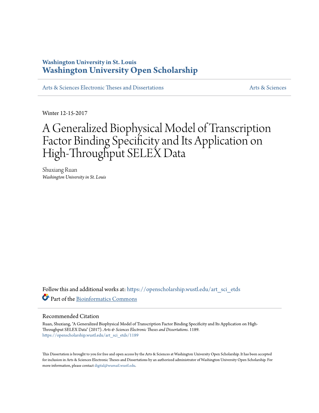 A Generalized Biophysical Model of Transcription Factor Binding Specificity and Its Application on High-Throughput SELEX Data