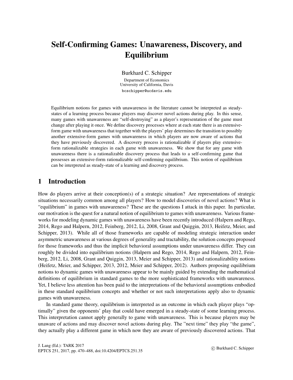 Self-Confirming Games: Unawareness, Discovery, and Equilibrium