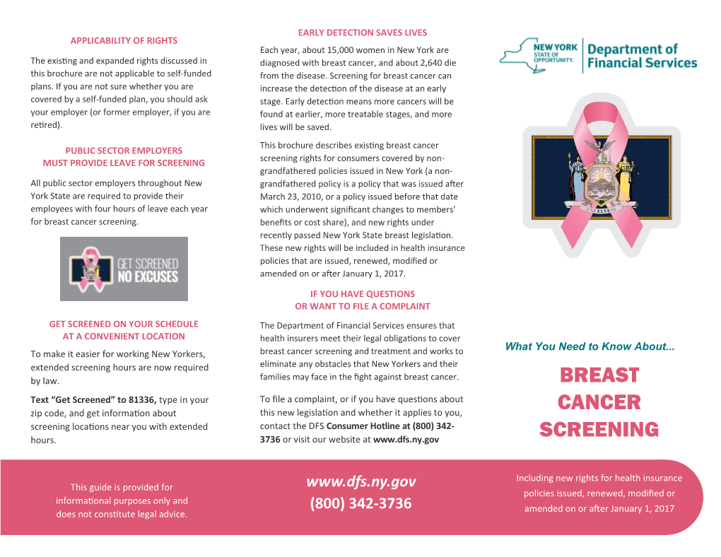 NYSDFS Consumer Publication: Breast Cancer Screening