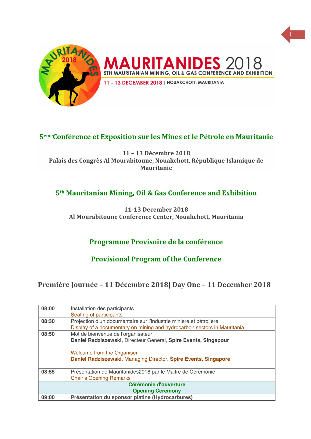 Programme Des Mauritanides 2018