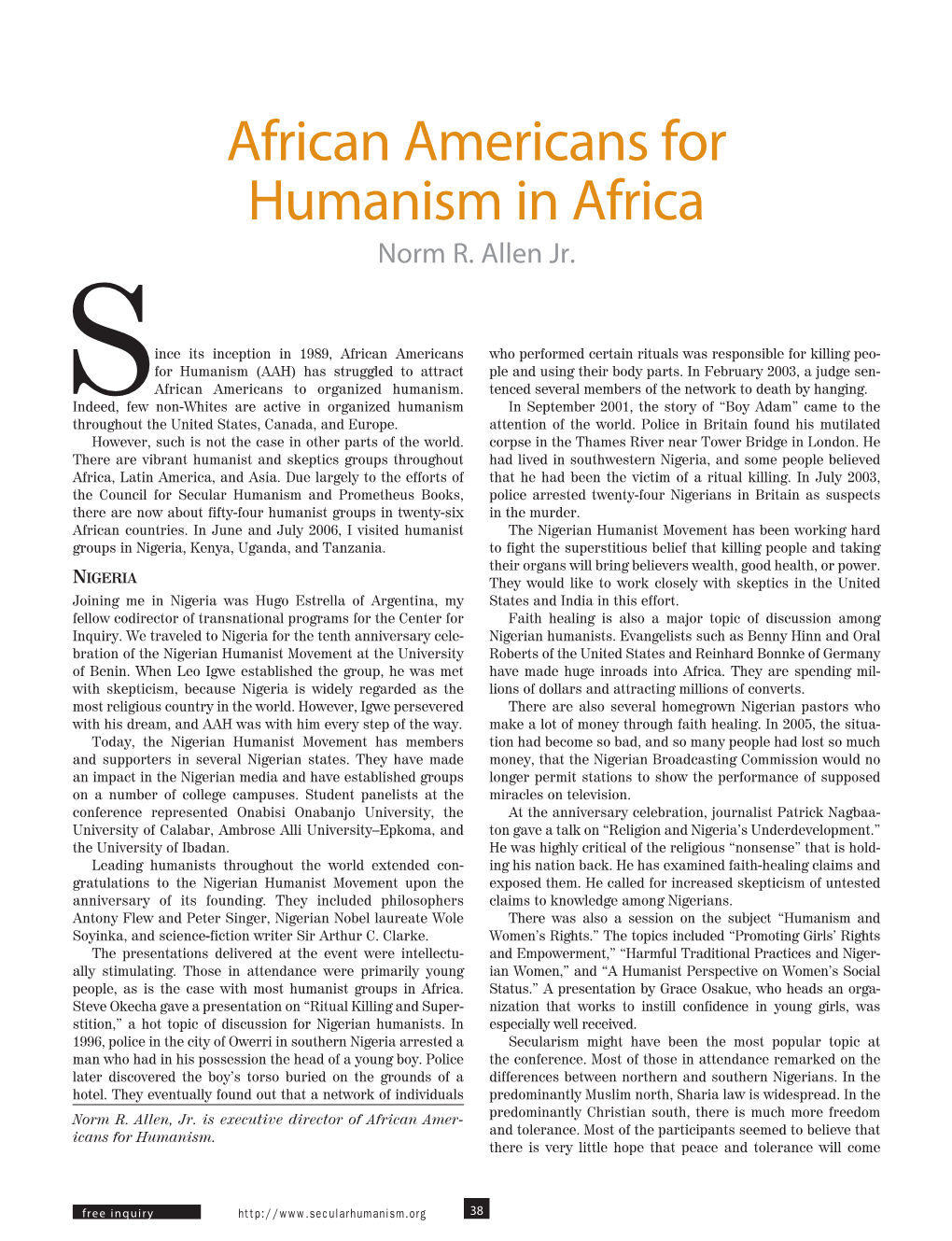 African Americans for Humanism in Africa Norm R