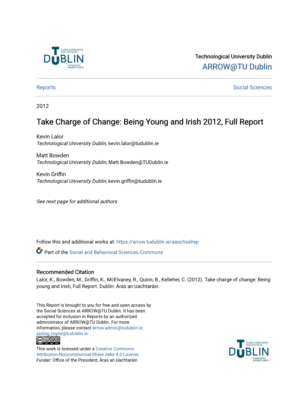 Take Charge of Change: Being Young and Irish 2012, Full Report