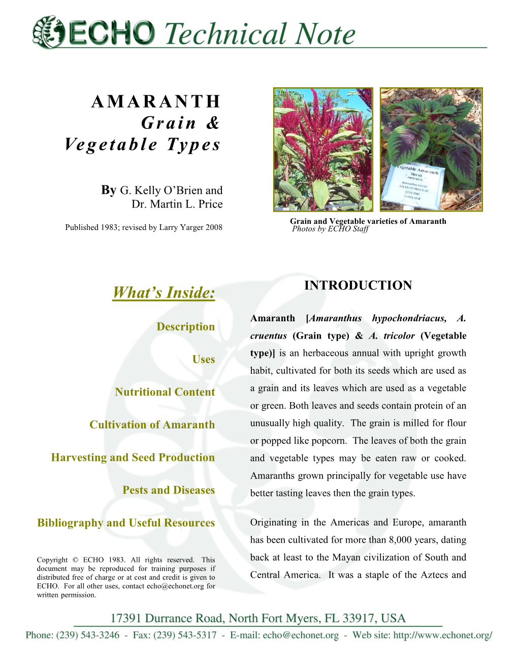 AMARANTH Grain & Vegetable Types