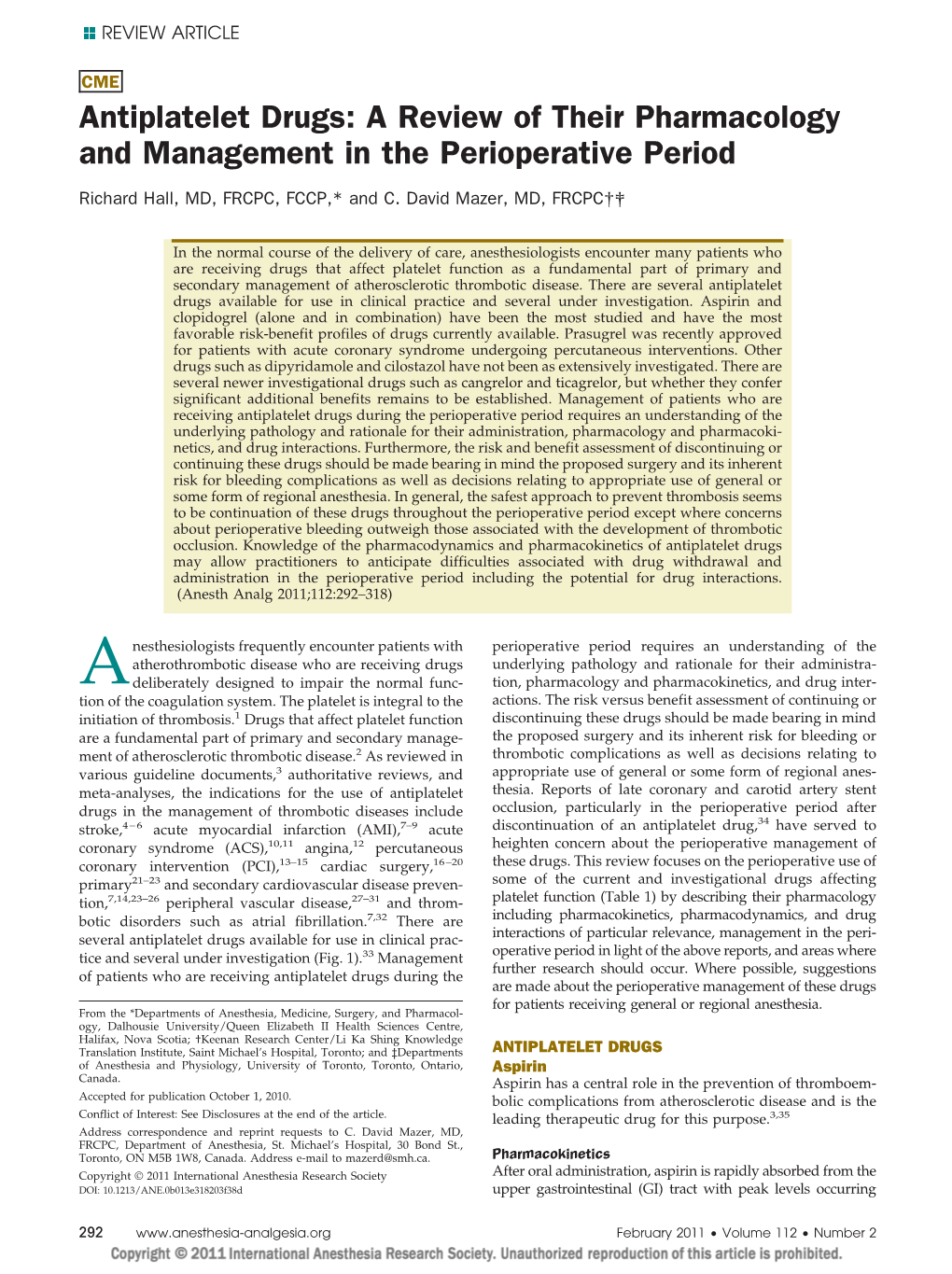 Antiplatelet Drugs: a Review of Their Pharmacology and Management in the Perioperative Period