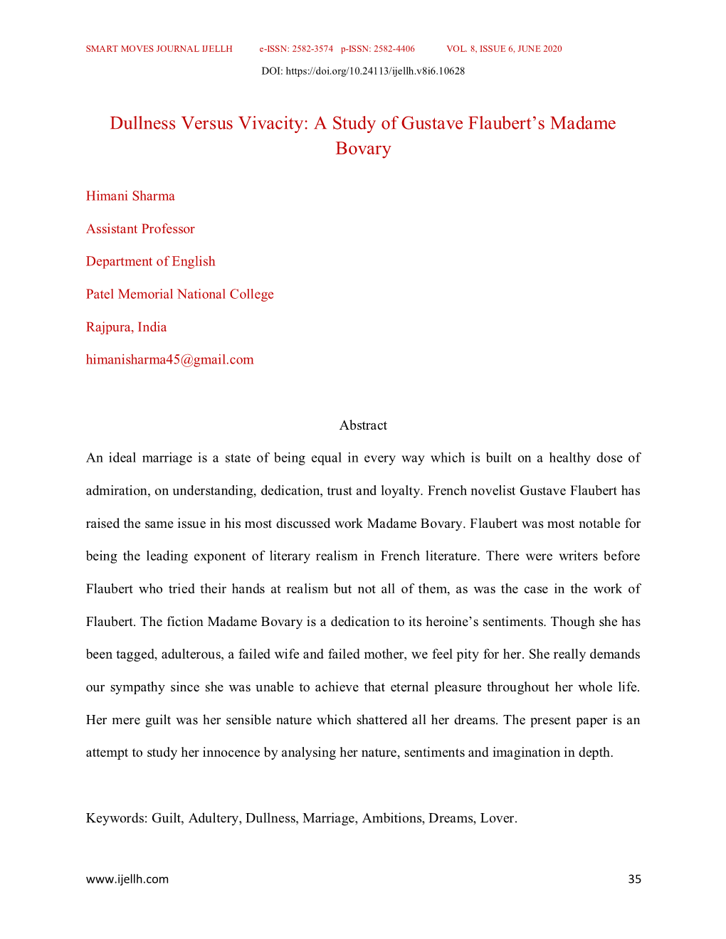 A Study of Gustave Flaubert's Madame Bovary