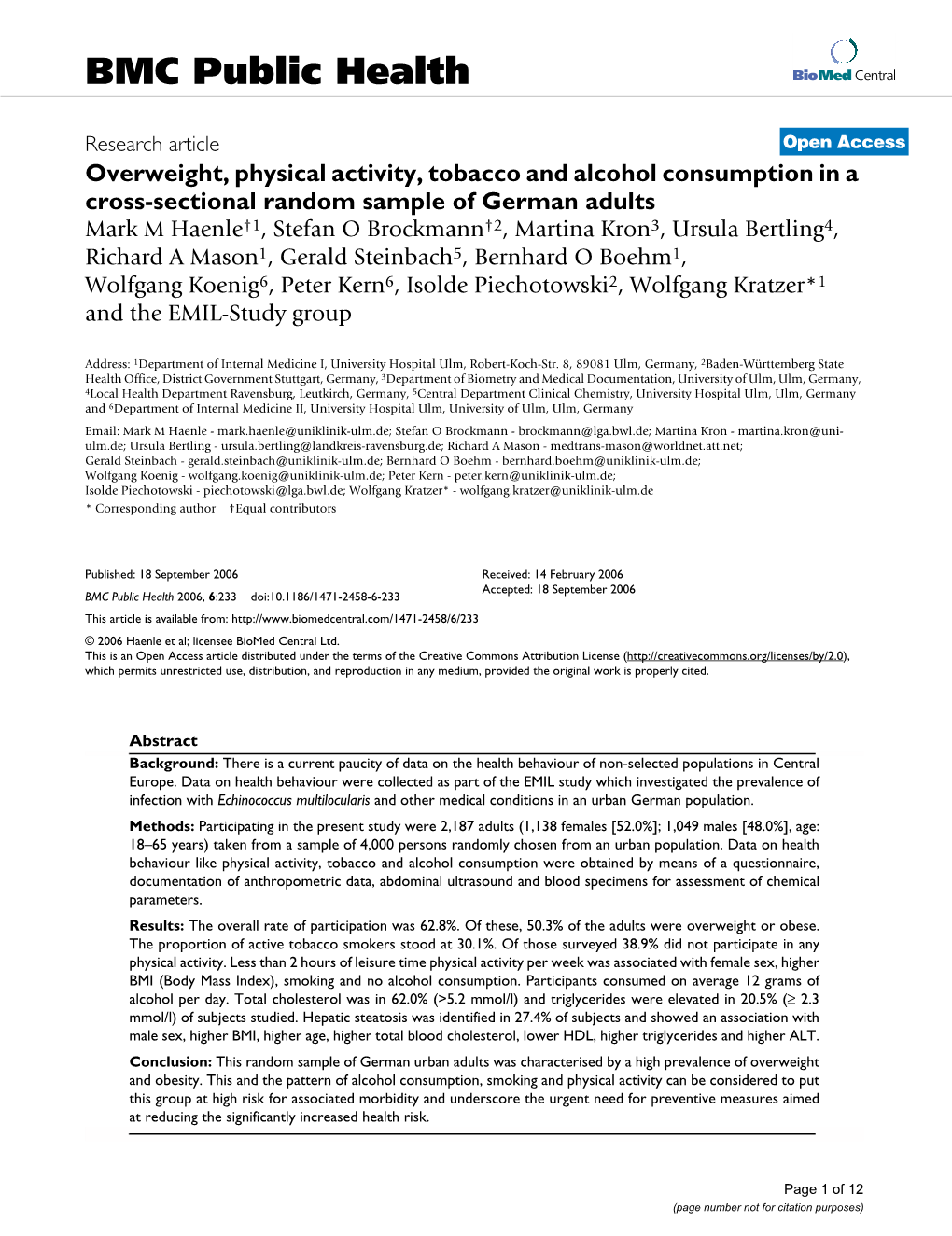 Overweight, Physical Activity, Tobacco and Alcohol Consumption in a Cross