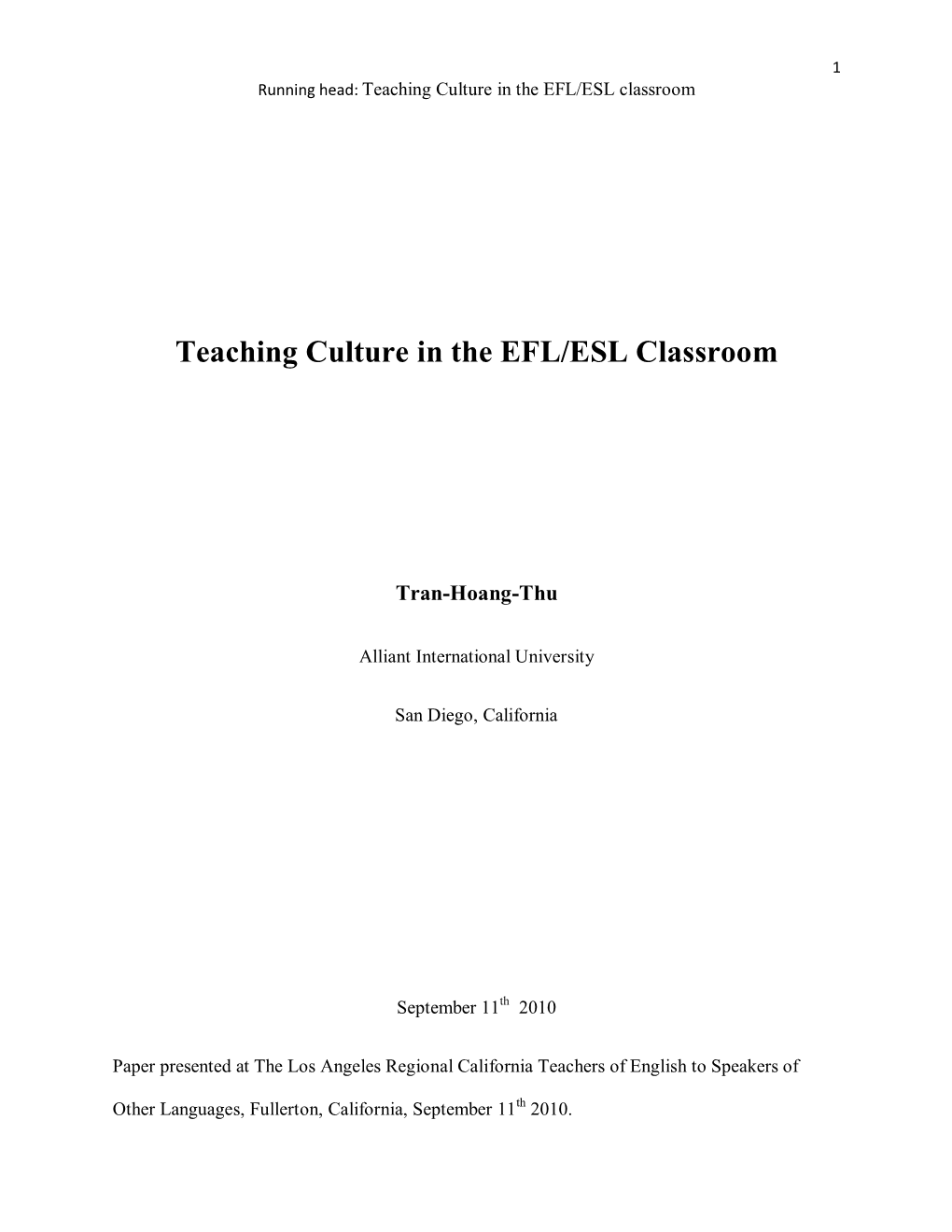 Teaching Culture in the EFL/ESL Classroom
