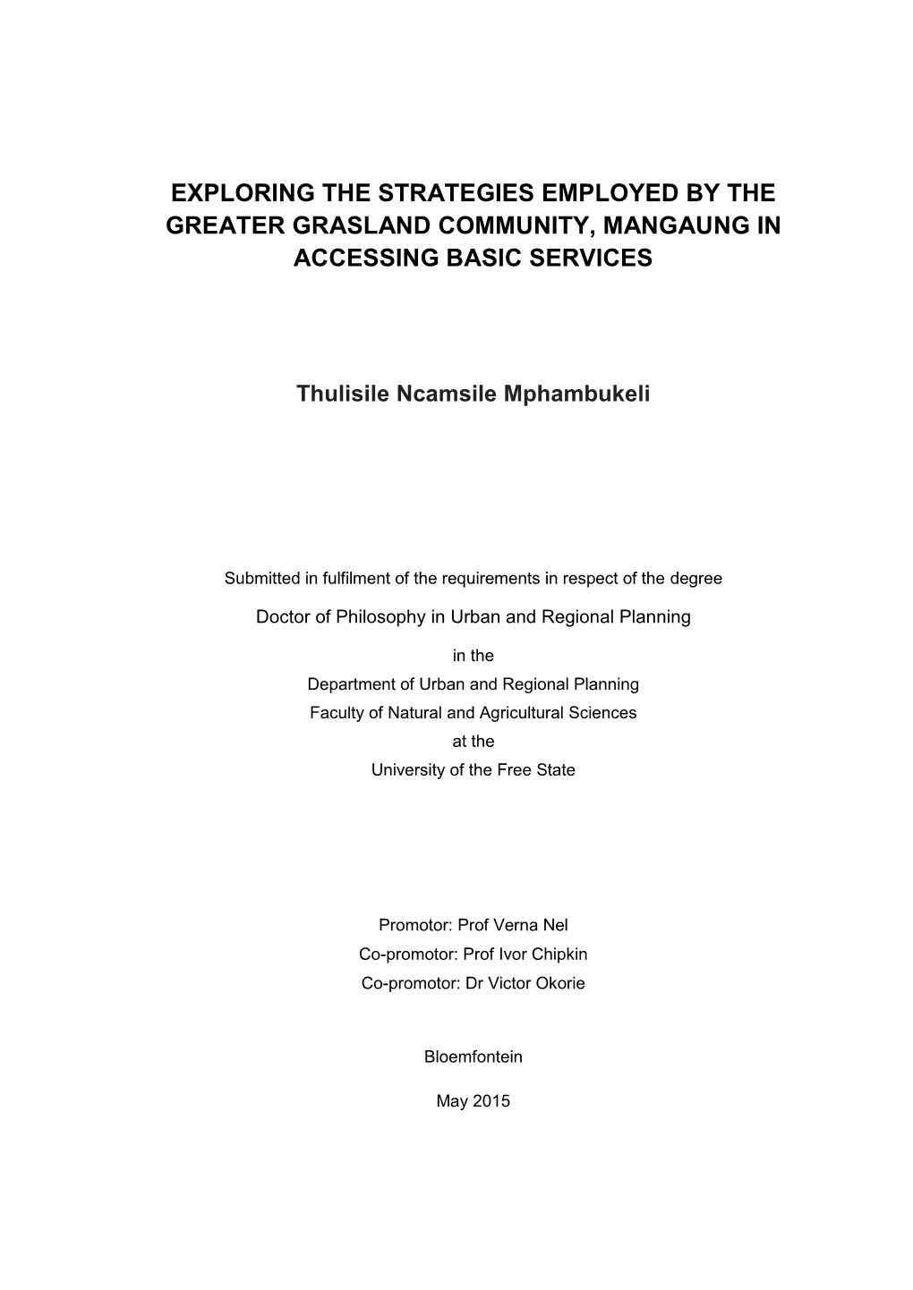 Doctorate of Philosophy in Urban and Regional Planning Dissertation 2015