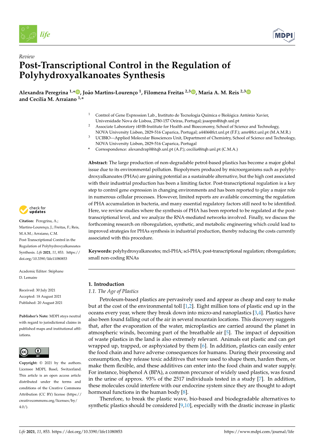 Post-Transcriptional Control in the Regulation of Polyhydroxyalkanoates Synthesis