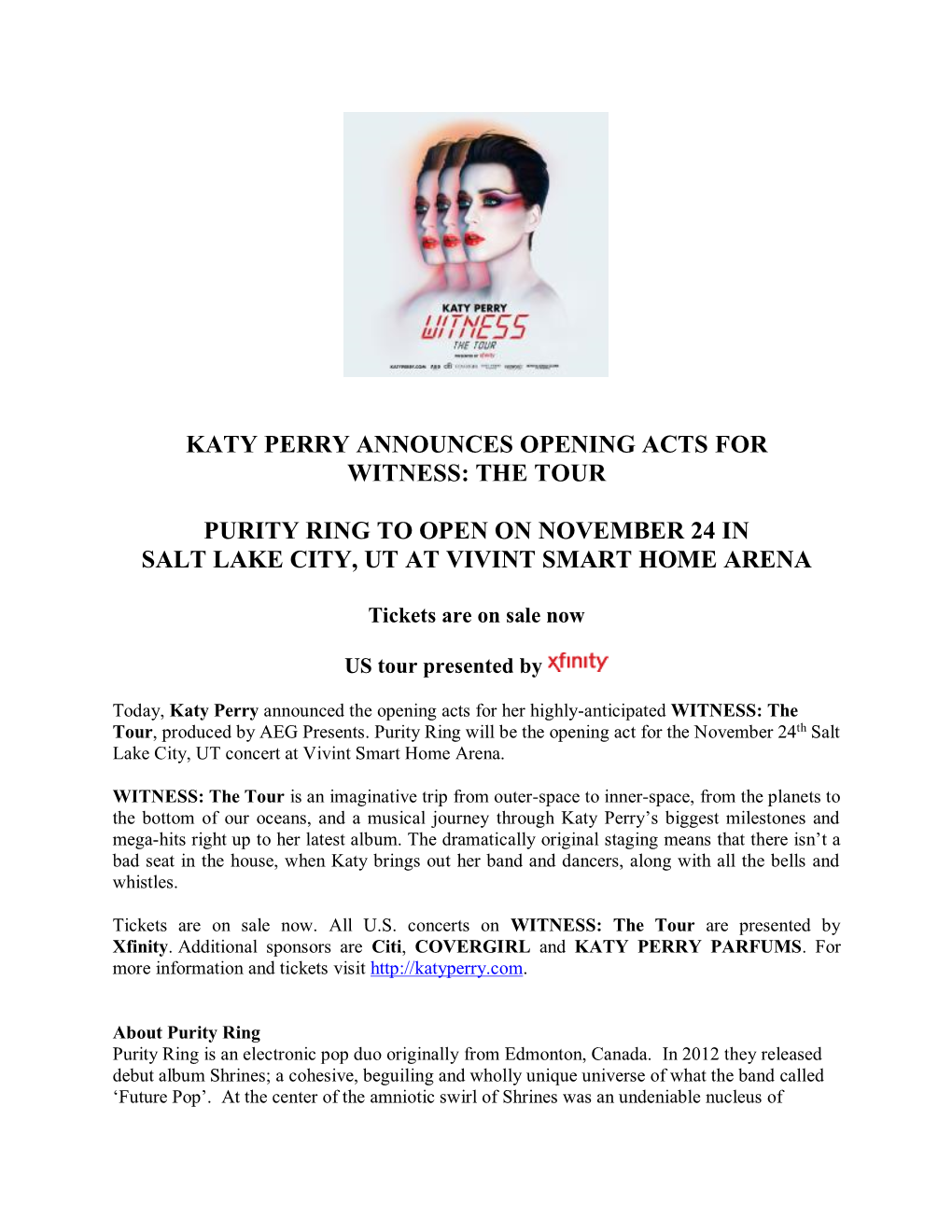 Katy Perry Announces Opening Acts for Witness: the Tour