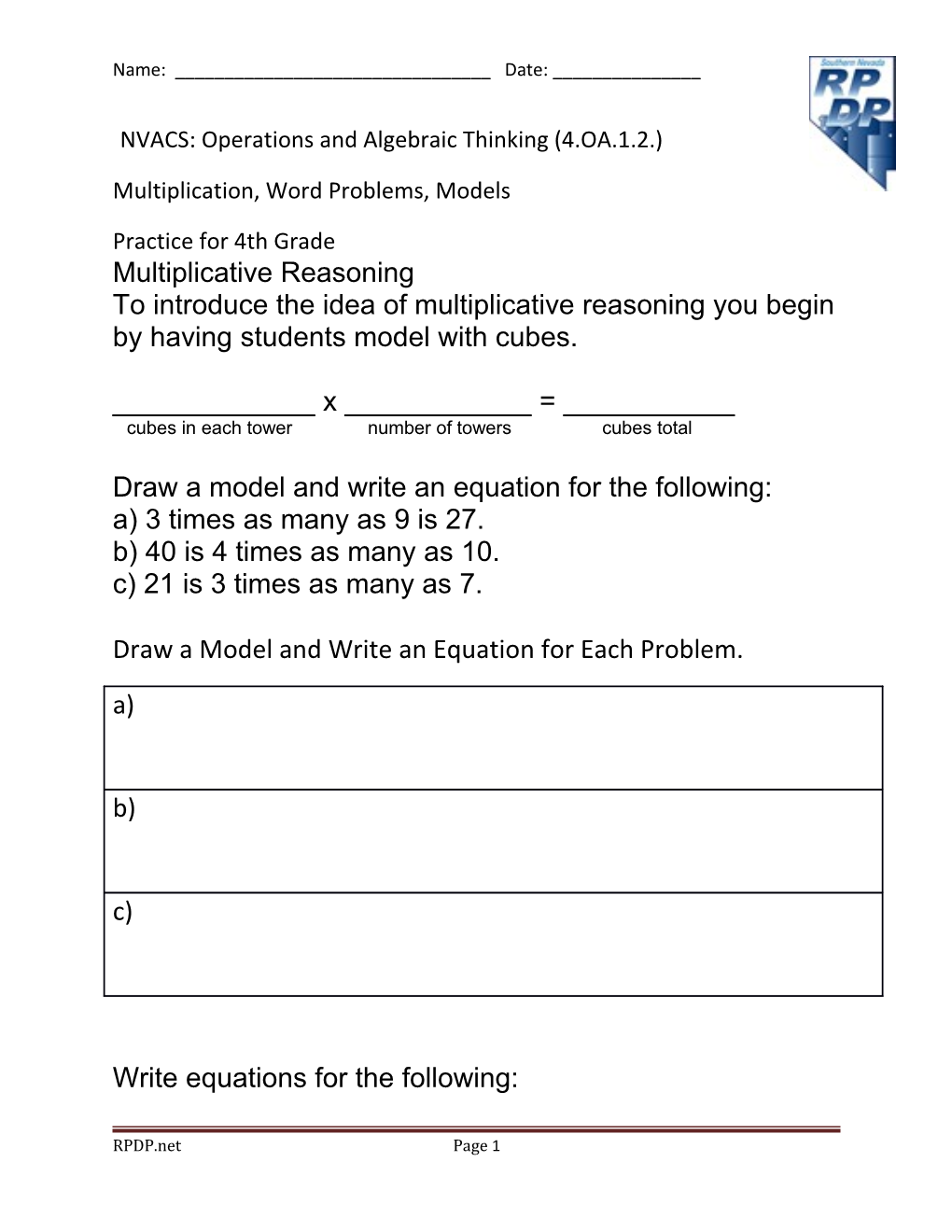 NVACS: Operations and Algebraic Thinking (4.OA.1.2.)