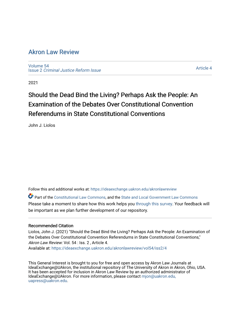 An Examination of the Debates Over Constitutional Convention Referendums in State Constitutional Conventions